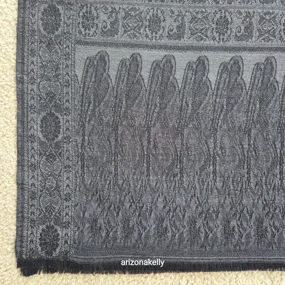 Talbots Wool Scarf Wrap Jacquard Lightweight Black & Grey - Picture 5 of 12
